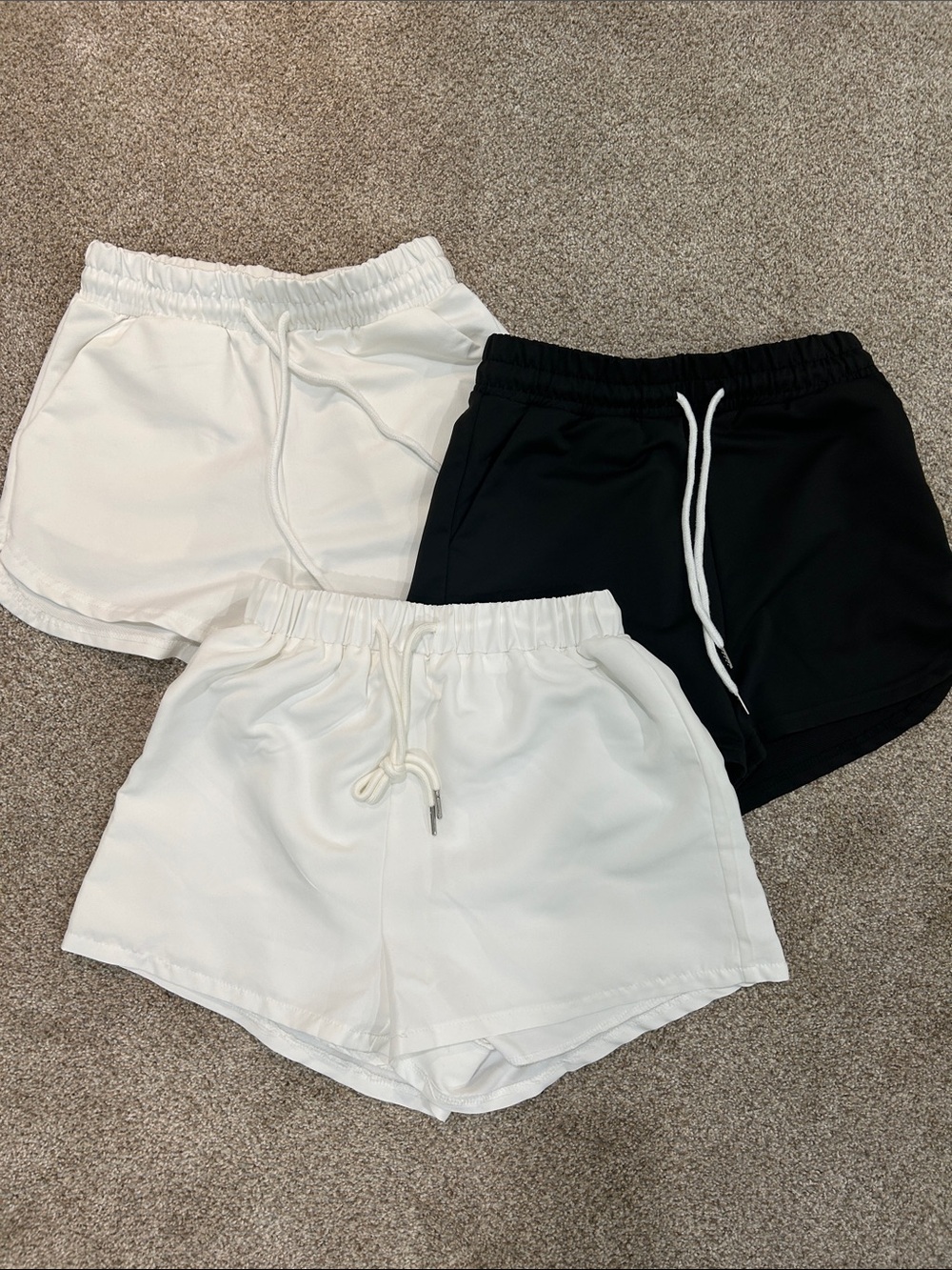 SHEIN Casual Drawstring Athletic Shorts - White, Grey & Black